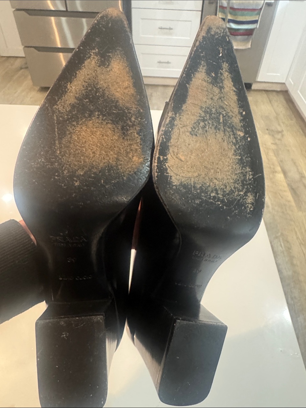 Prada Black Patent Leather Pointed Toe Mid Block Heel Pumps - Picture 14 of 17